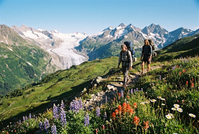 Sommer: Wanderwege vor Gletscher und Viertausendern